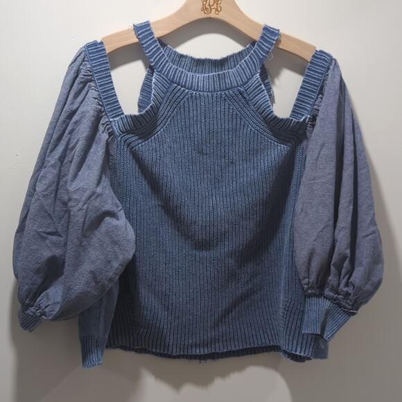 Free People Catch A Glimpse Balloon Sleeve Cold Shoulder Top Women's Size S - Picture 3 of 8